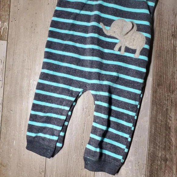 Just One You by Carter's Elephant Striped Fleece Hooded Bodysuit Gray Blue Sz 9M - Picture 9 of 11